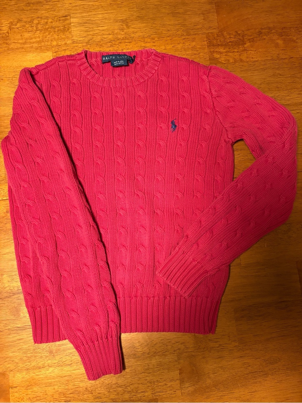 Ralph Lauren VTG Men's Red Cable-Knit Cotton Sweater